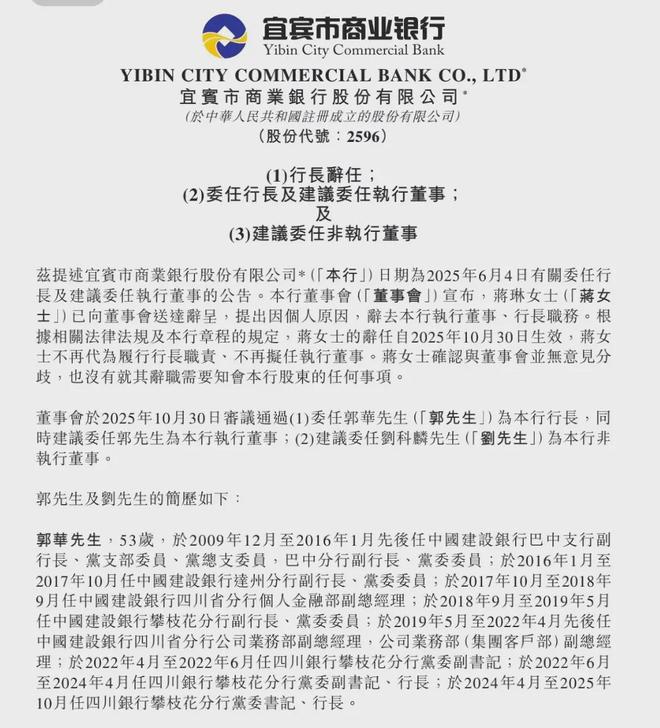 宜宾银行行长“难当”？46岁蒋琳突辞，53岁郭华接棒履历惊人