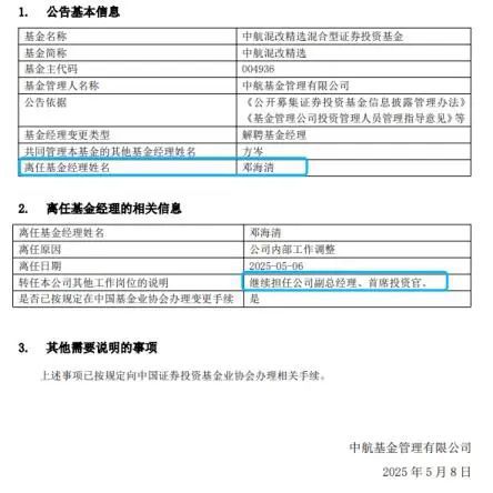 知名经济学家邓海清卸任基金经理，任职1年半亏损13%