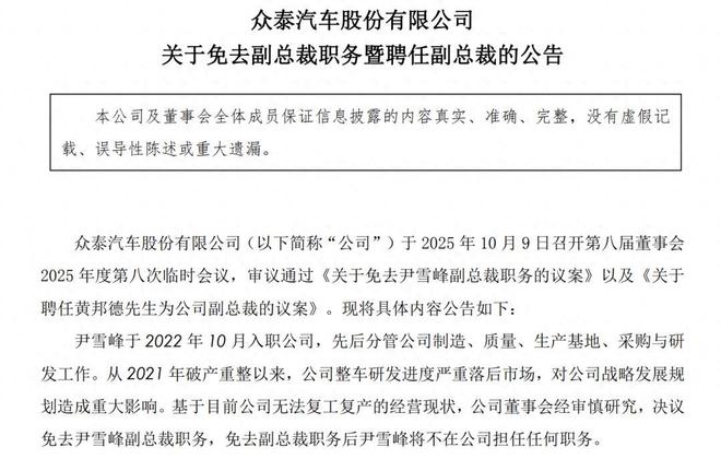 年薪180万！众泰汽车副总裁被罢免