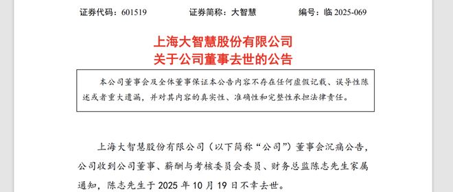 _55岁,大智慧董事、财务总监陈志去世,此前因身体原因其职务由董秘代行_55岁,大智慧董事、财务总监陈志去世,此前因身体原因其职务由董秘代行