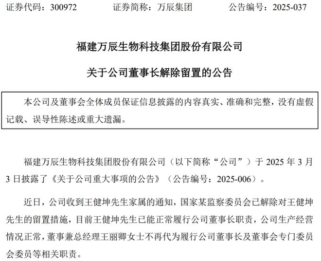 57岁董事长解除留置，万辰的难题不止这一桩