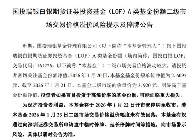 14道警示拦不住！国投白银LOF一纸停牌“挤泡沫”